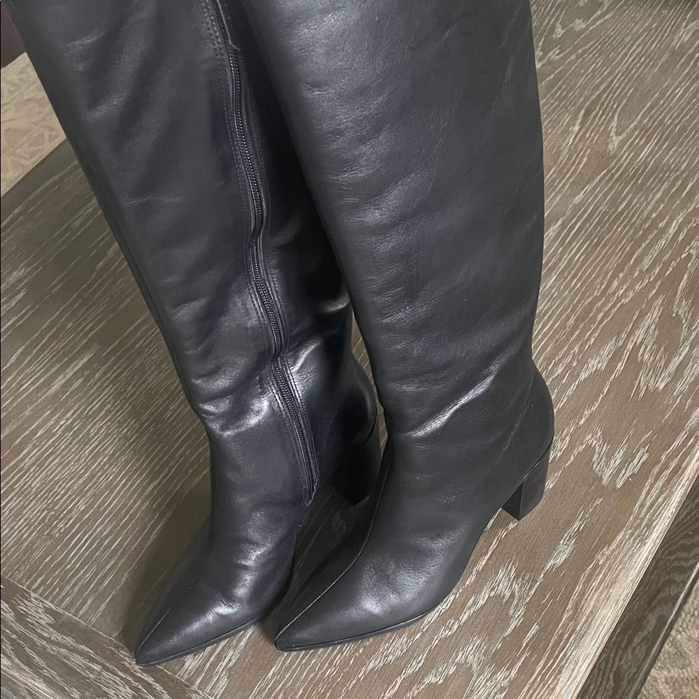 SCHUTZ Black Heeled Leather Boots - Picture 4 of 7